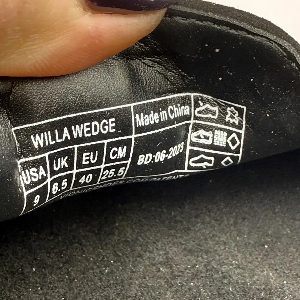 VIONIC Womens Willa Wedge Loafers US 9 EU 40 Black Suede Slip On EUC